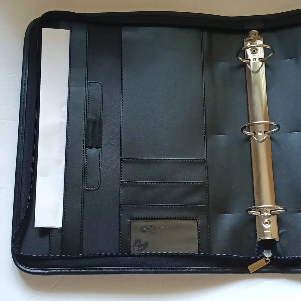 Black Zipper 3 Ring Binder Briefcase Retractable Handles